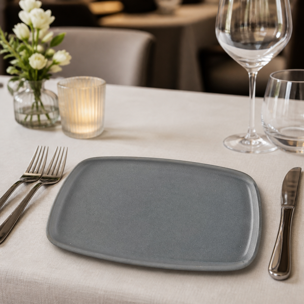 Commercial Oblong Plates 222x152mm Grey Super Vitrified Ceramic