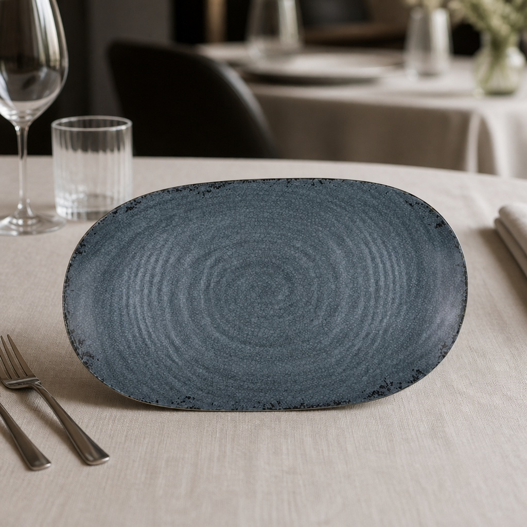 Commercial Melamine Platter 355.6x203.2mm Blue 12 Pack
