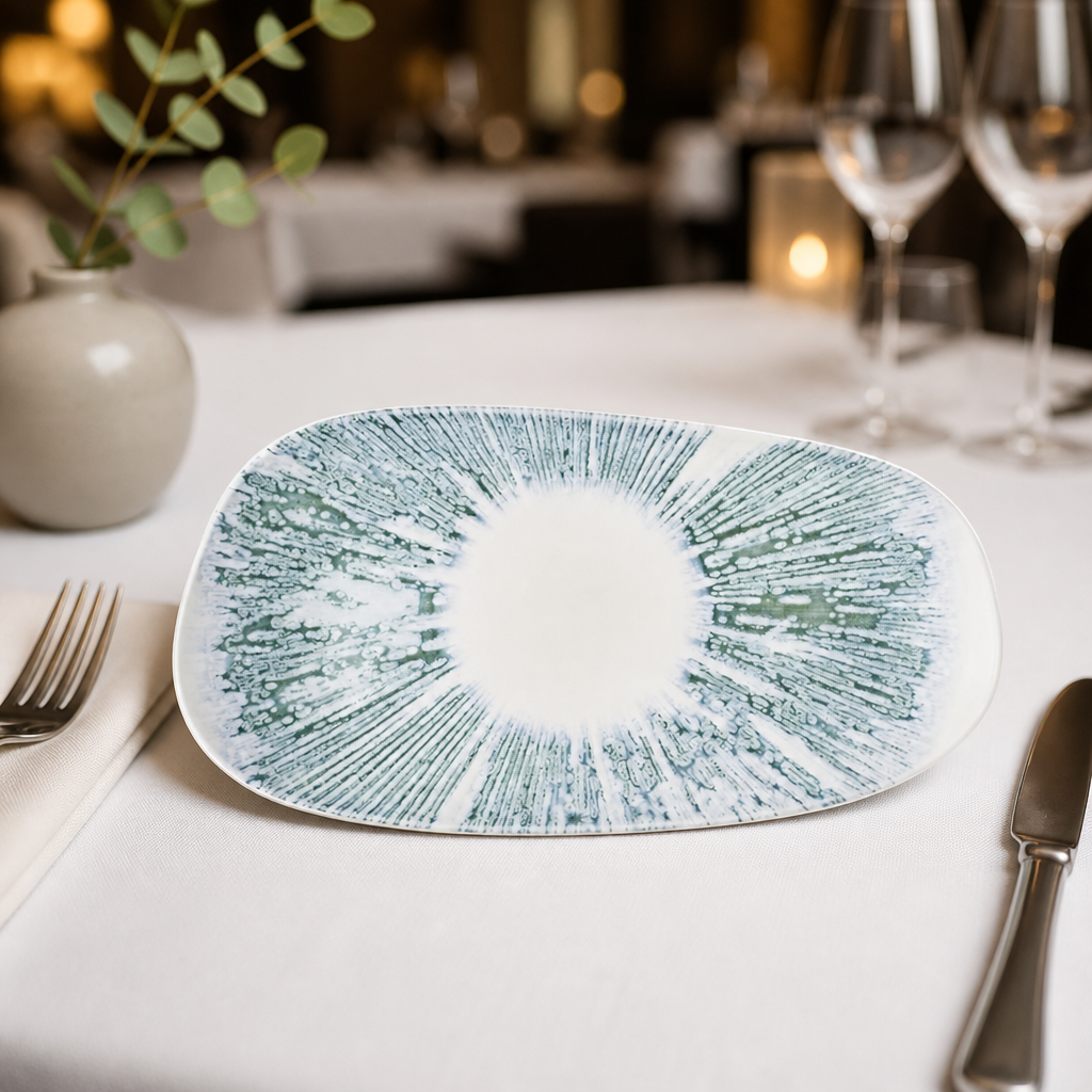 Commercial Ceramic Oblong Plates Blue 350x185mm (6 Pack)