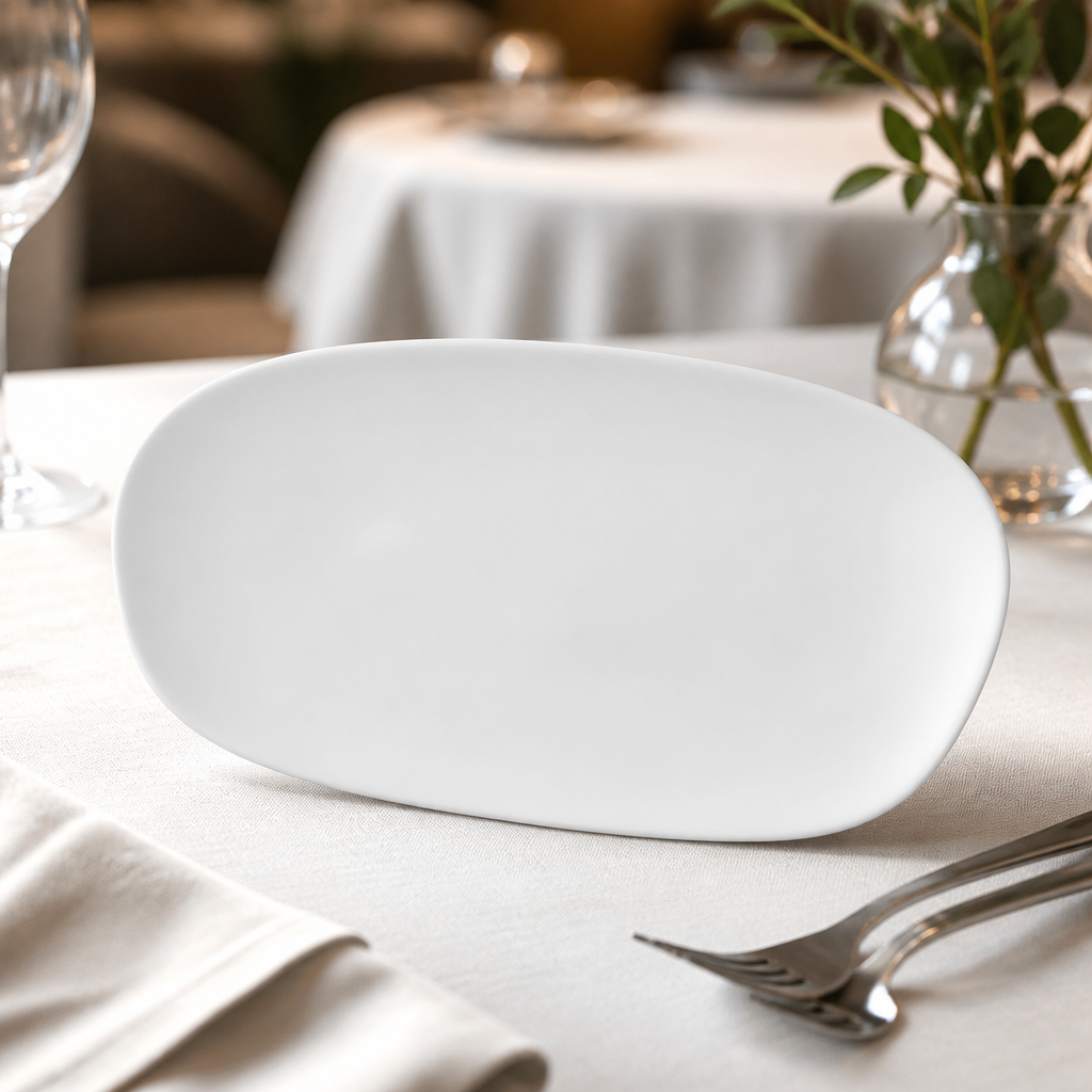 Pack of 12 microwave safe commercial opal platters 300x150mm