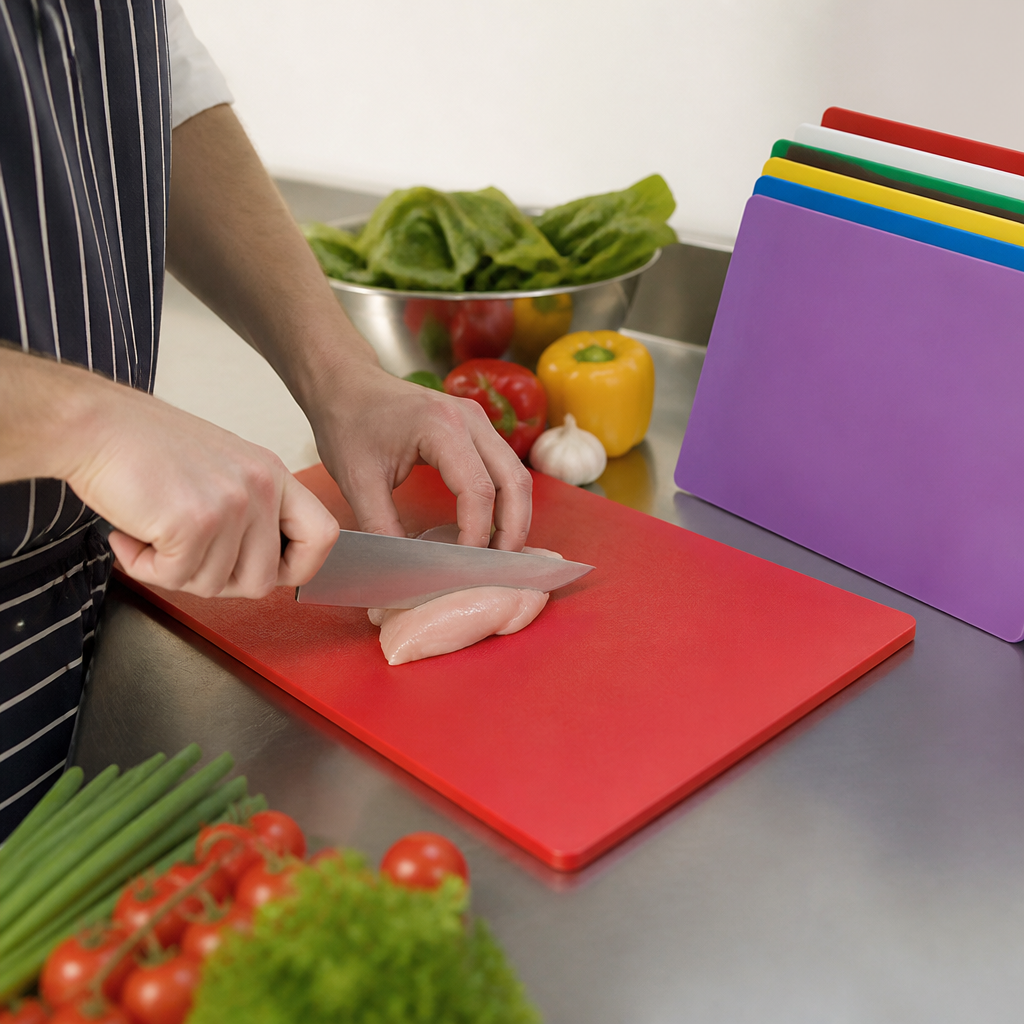 7-Piece Colour Coded Plastic Chopping Board Set 450mm
