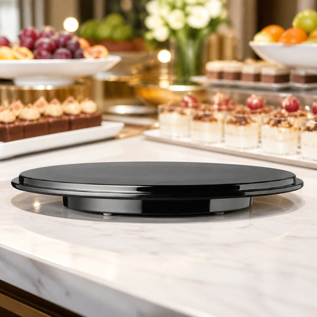 Commercial Melamine Cake Platter 310mm Round Black Display