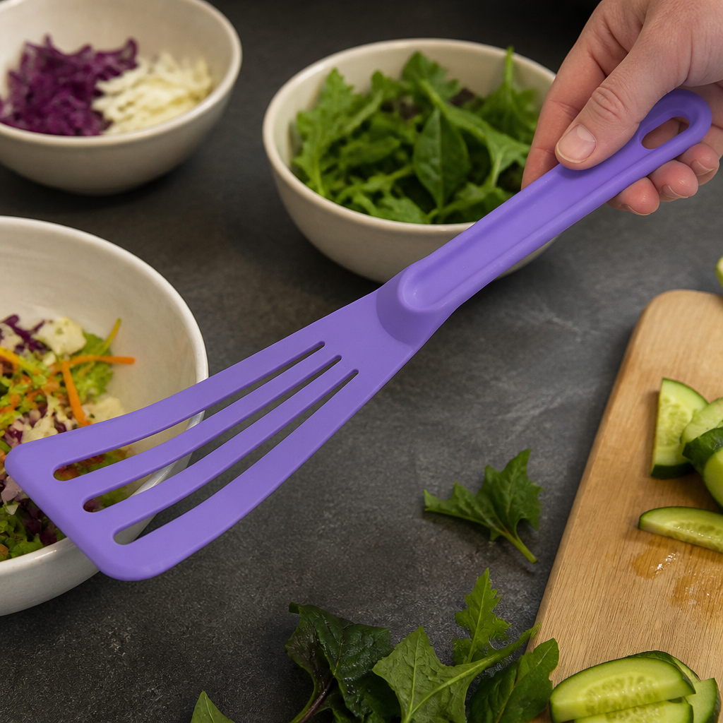Commercial Purple Slotted Spatula 30cm Allergen Tool