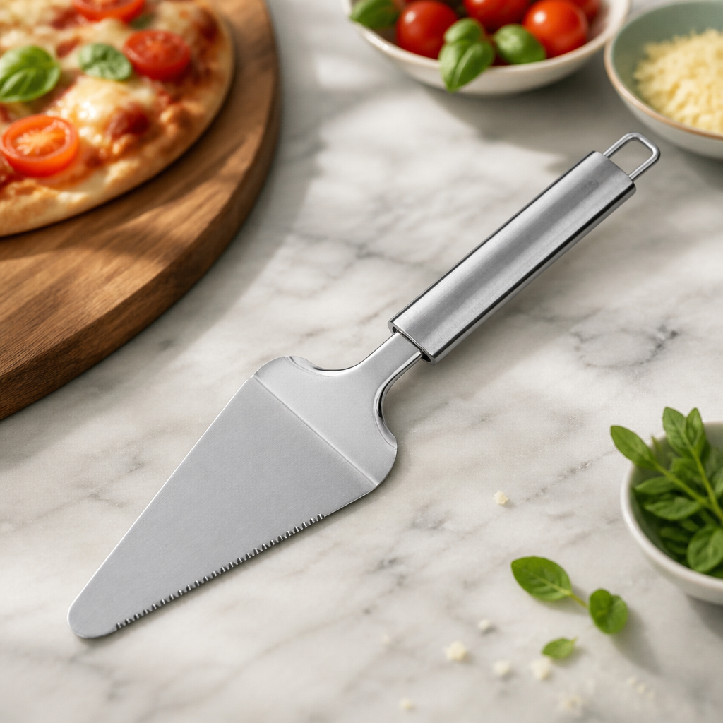 Commercial stainless steel pizza server with hanging hole