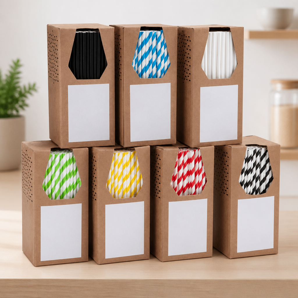 Commercial Paper Straws 6mm Bore Yellow & Striped 250 Pack