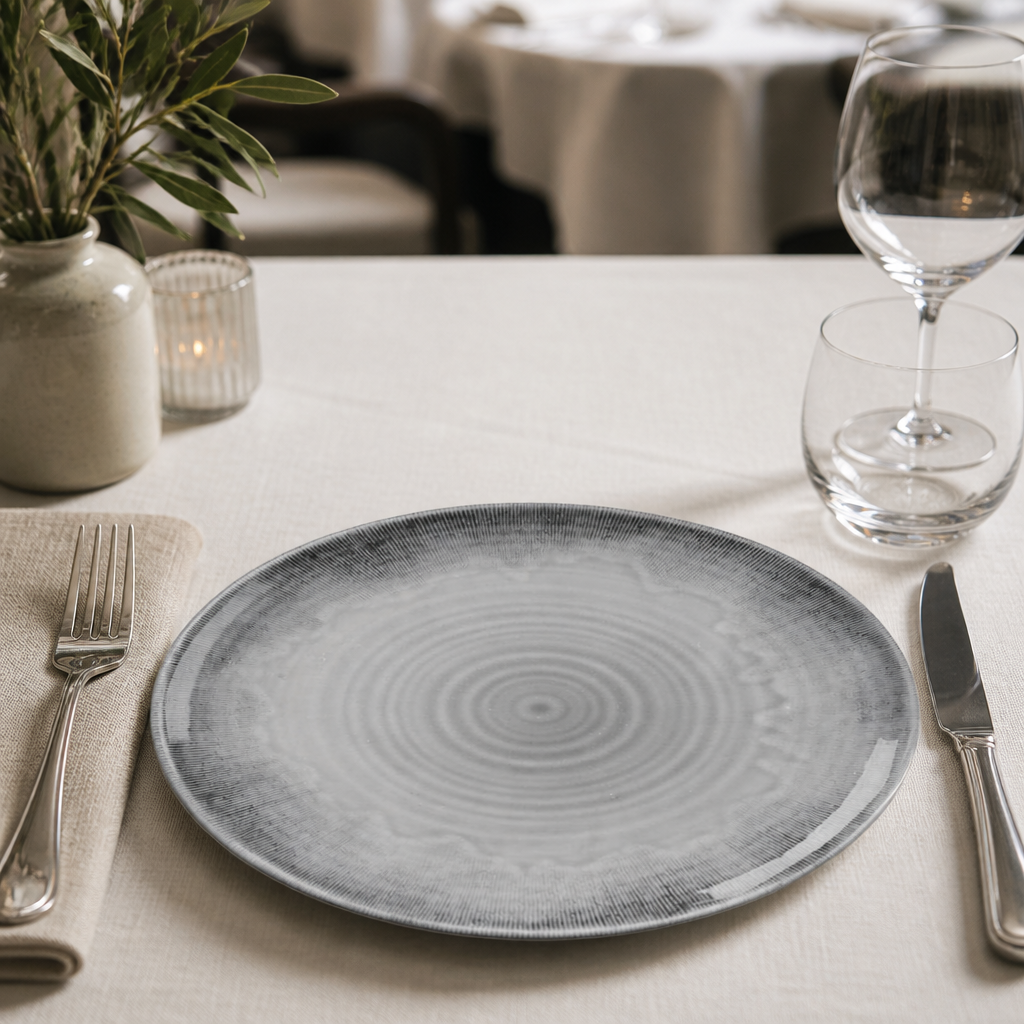 Harvest Flux Grey Organic Coupe Plates 295mm (12 Pack)