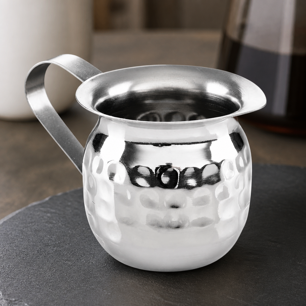 Commercial Hammered Stainless Steel Milk Jug 78ml 6 Pack