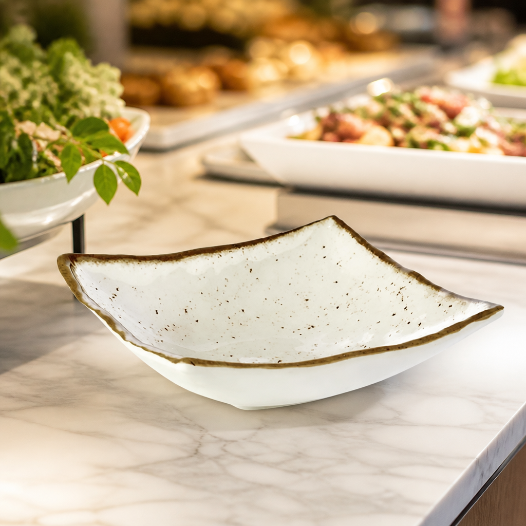 190mm Square Melamine Plate with Elevated Corners