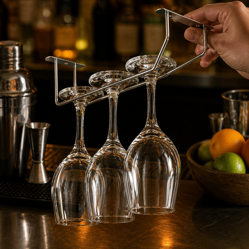 Commercial Chrome Wine Glass Rack 254mm space-saving design