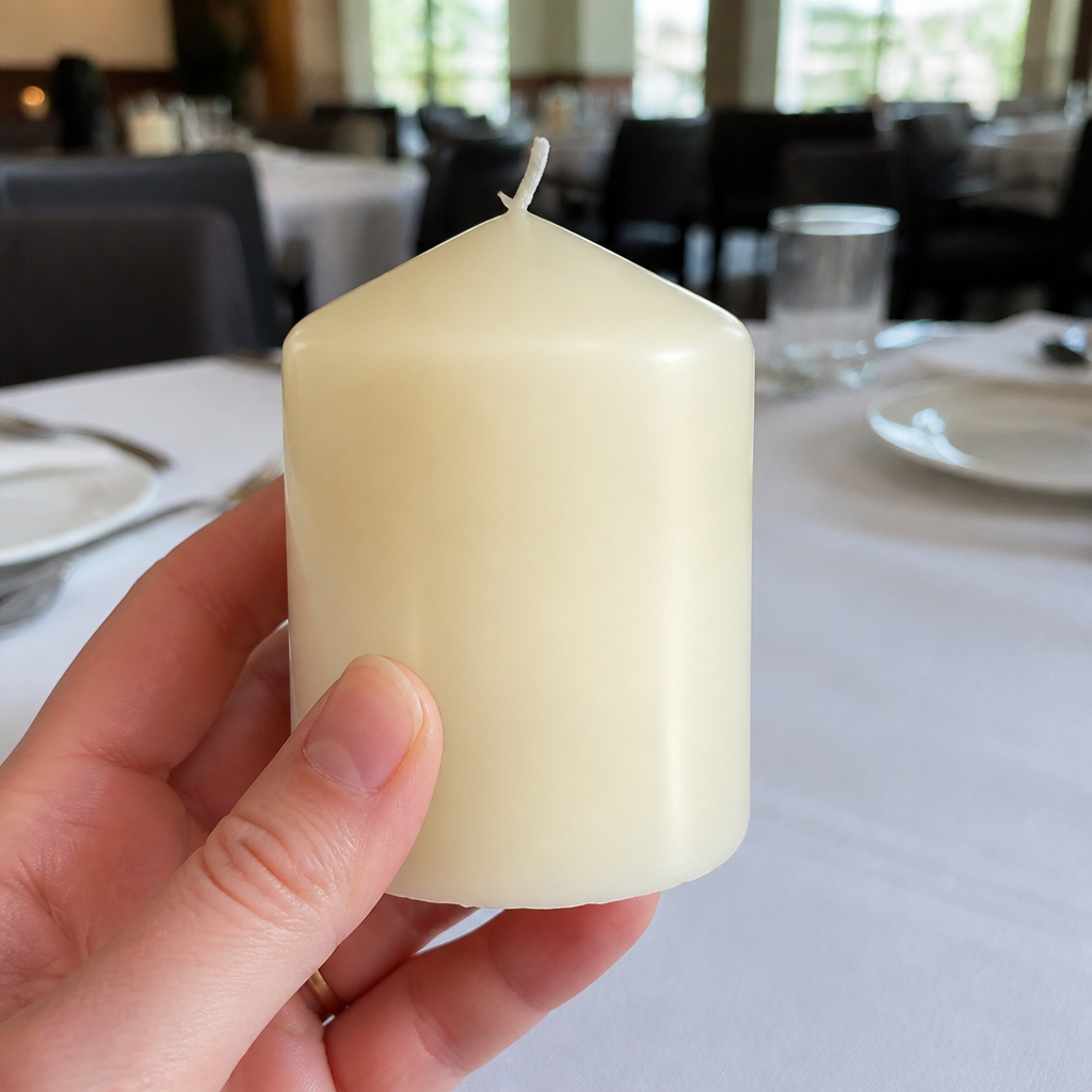 Commercial 3" ivory pillar candles 12 pack for dining services