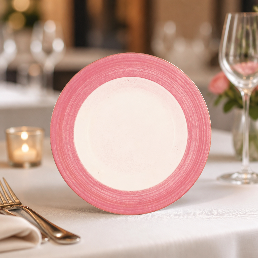 Commercial Pink Slimline Plates 255mm - 24 Pack Porcelain