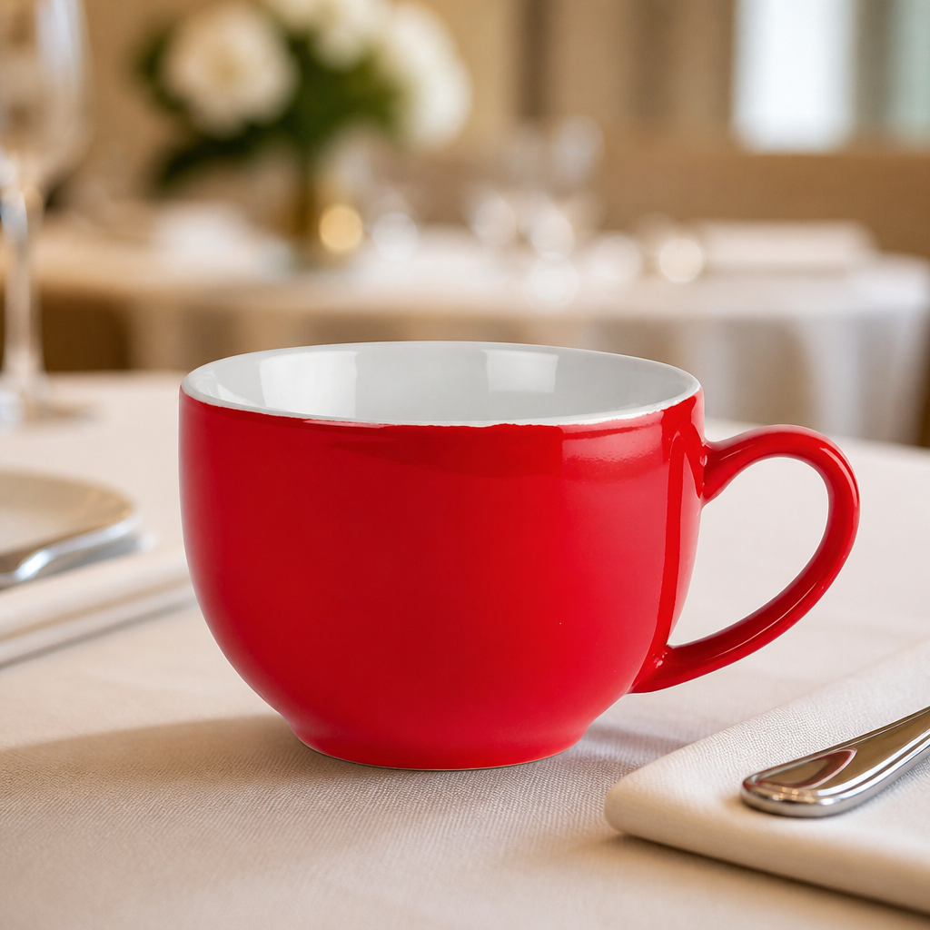 Commercial red cappuccino cups 340ml, 12 pack