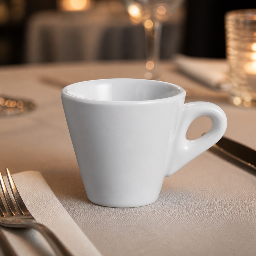 12 pack of 60ml conical espresso cups in whiteware
