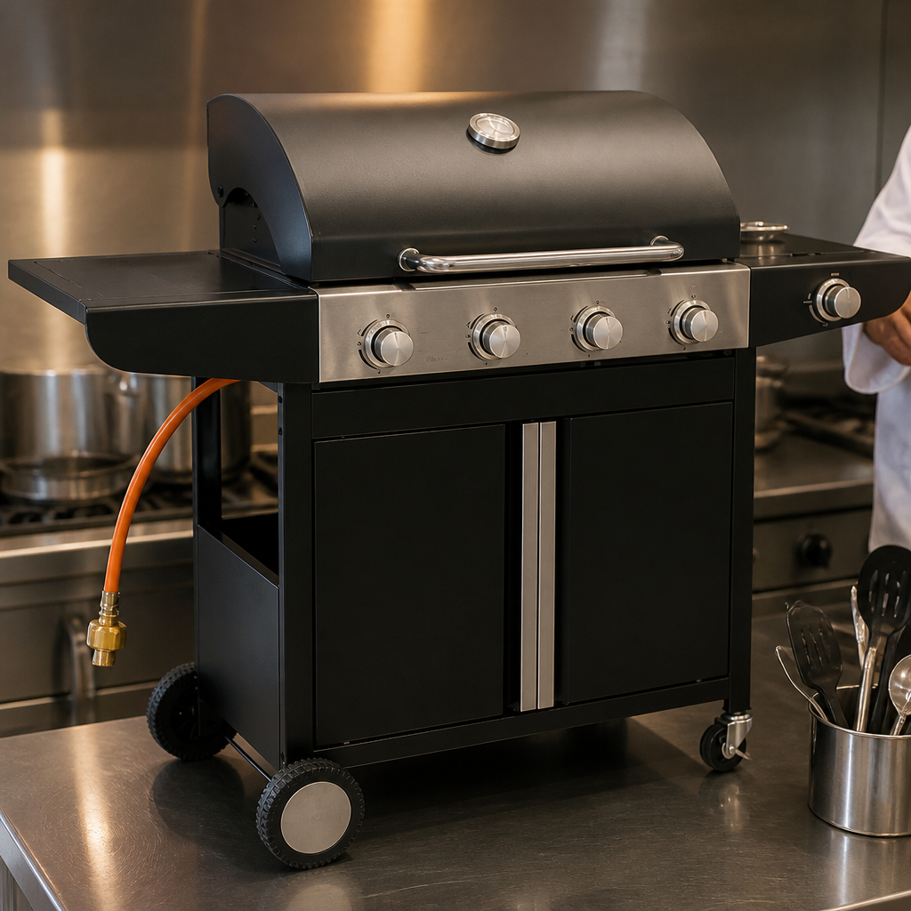 Commercial 4 Burner Gas Barbecue with Hob 700x420mm