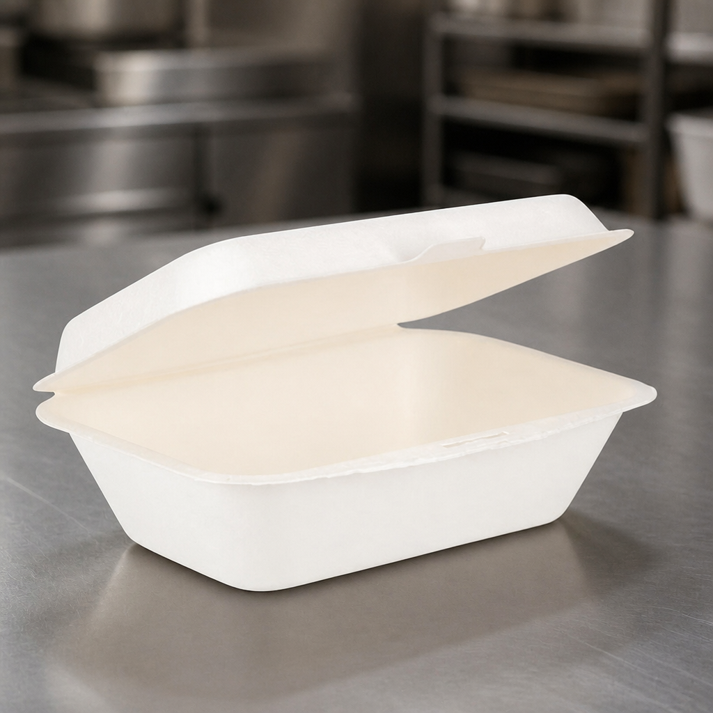500ml Commercial Compostable Bagasse Hinged Food Containers