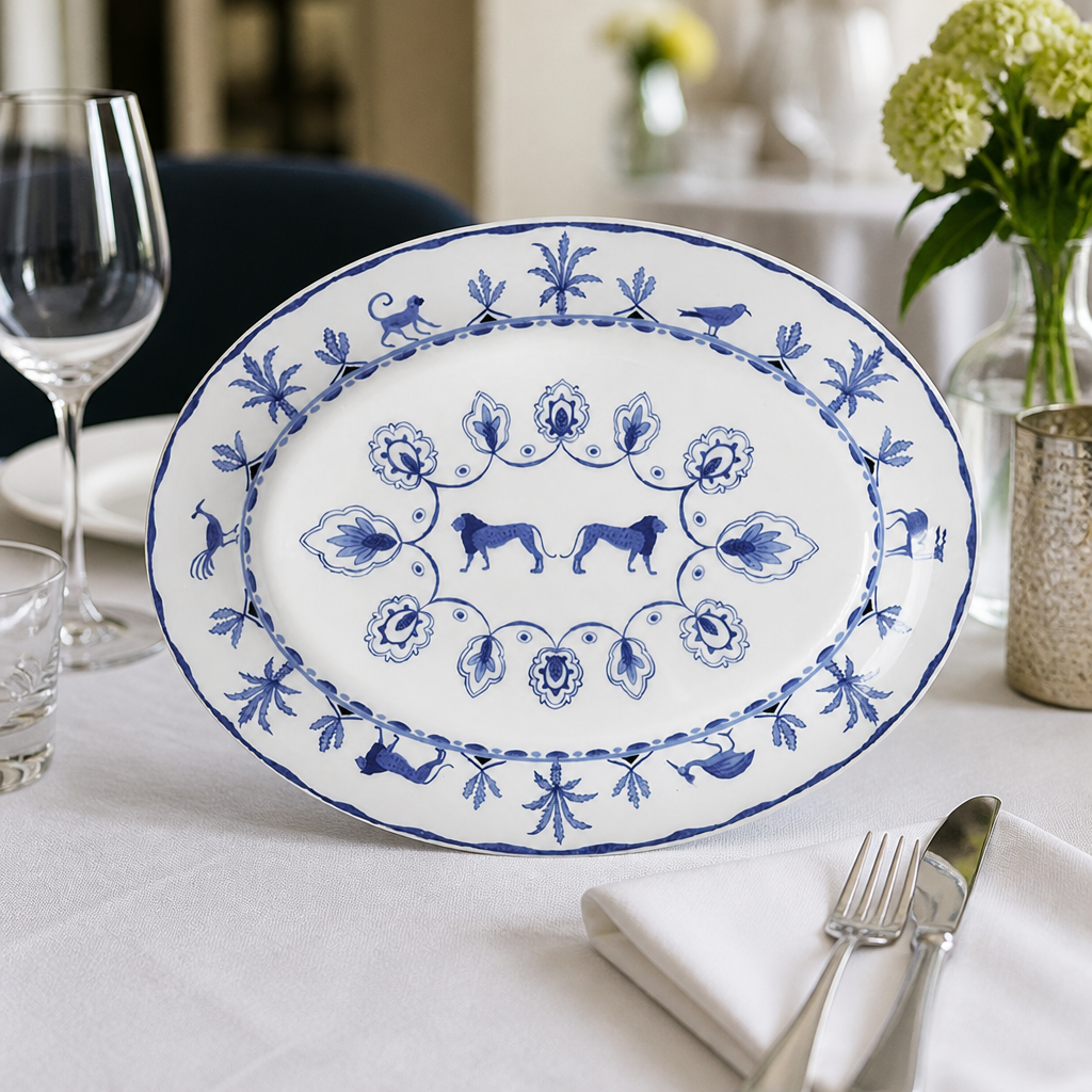 Commercial Oval Trays 350mm Blue Pattern 6 Pack