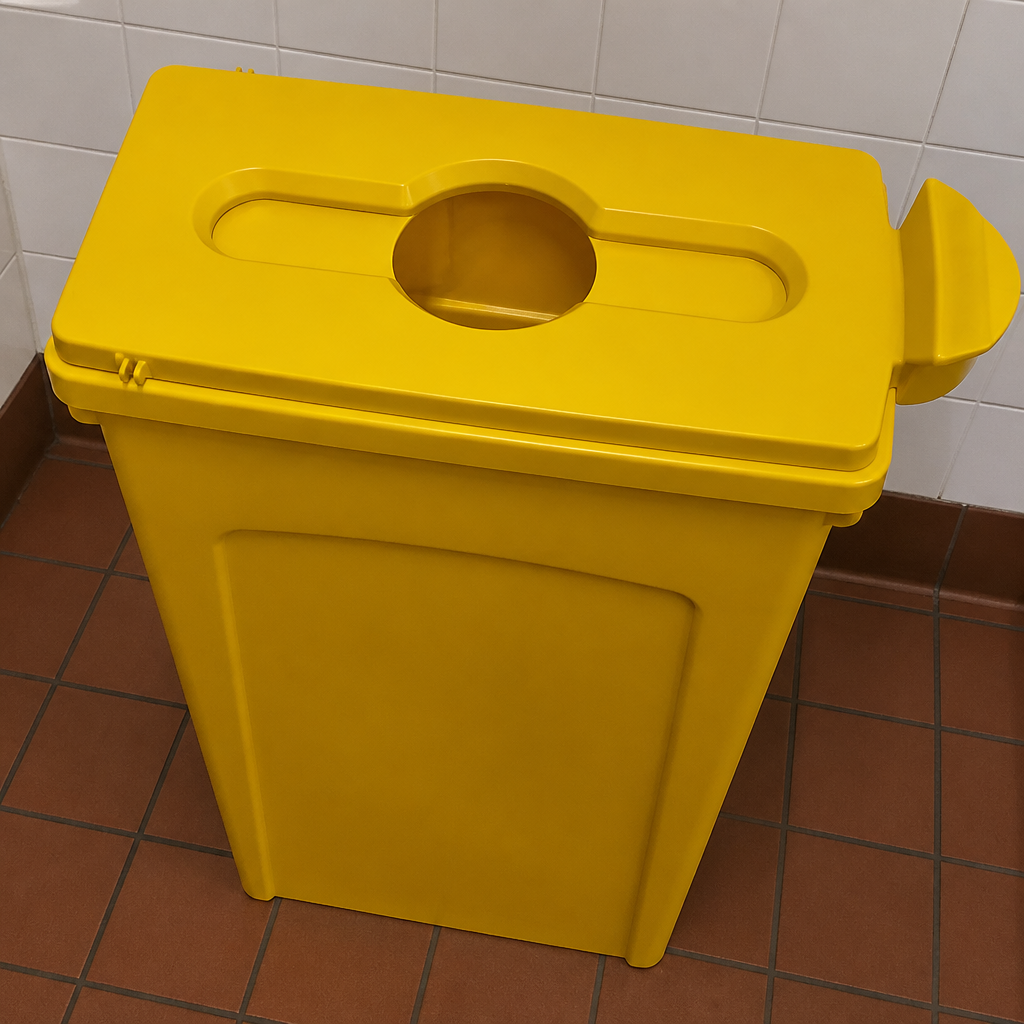 Commercial recycling lid for bottles and cans in yellow