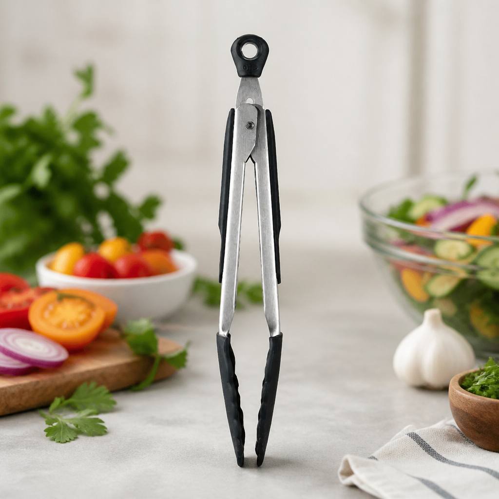 9" Commercial Locking Tongs with Silicone Heads for Food Prep