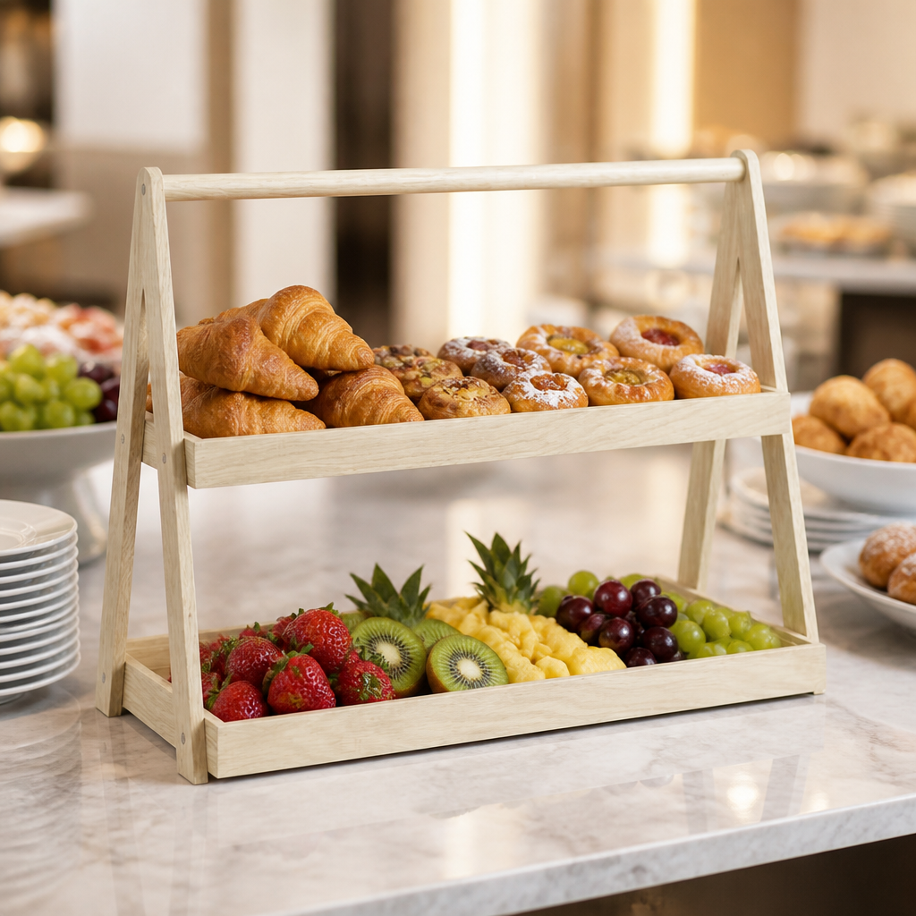 Commercial Two-Tier Wooden Serving Tray 445mm Height