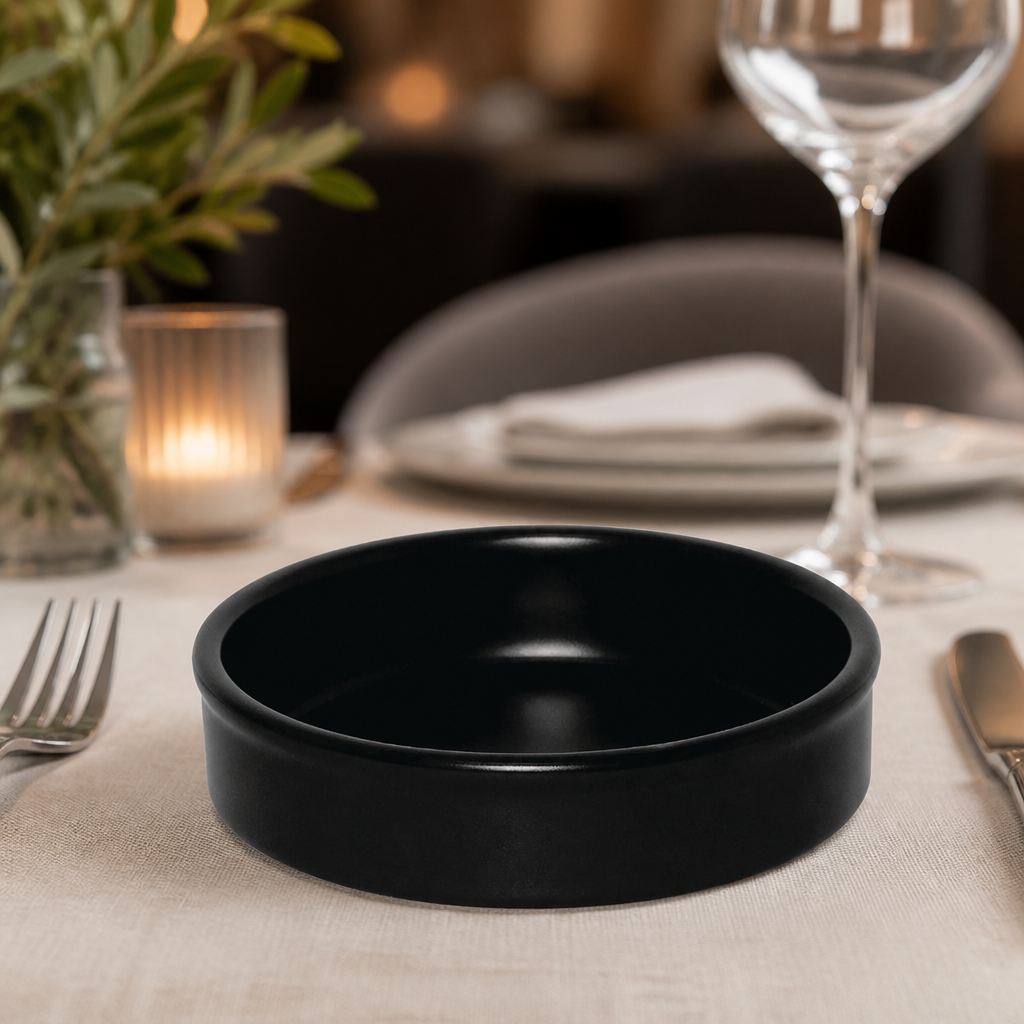 Stackable Dishes Black 134mm 6 Pack for serving tapas