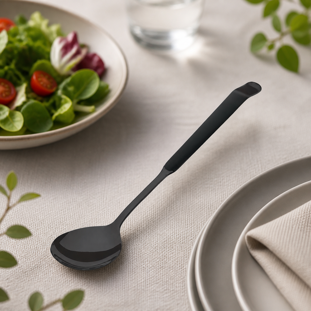 Commercial Small Salad Spoons Black 6 Pack