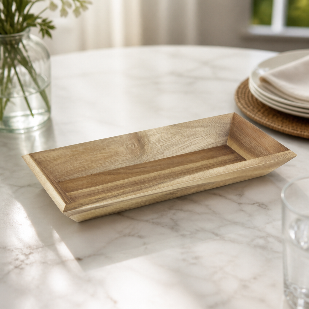 Commercial Acacia Wood Rectangular Tray 380x180mm 5kg Capacity