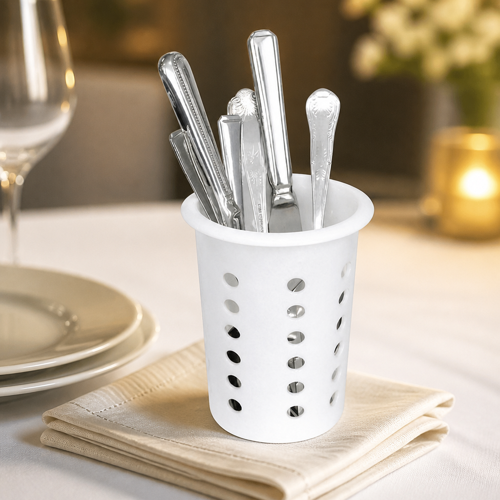 Round 115mm plastic cutlery basket for commercial kitchens