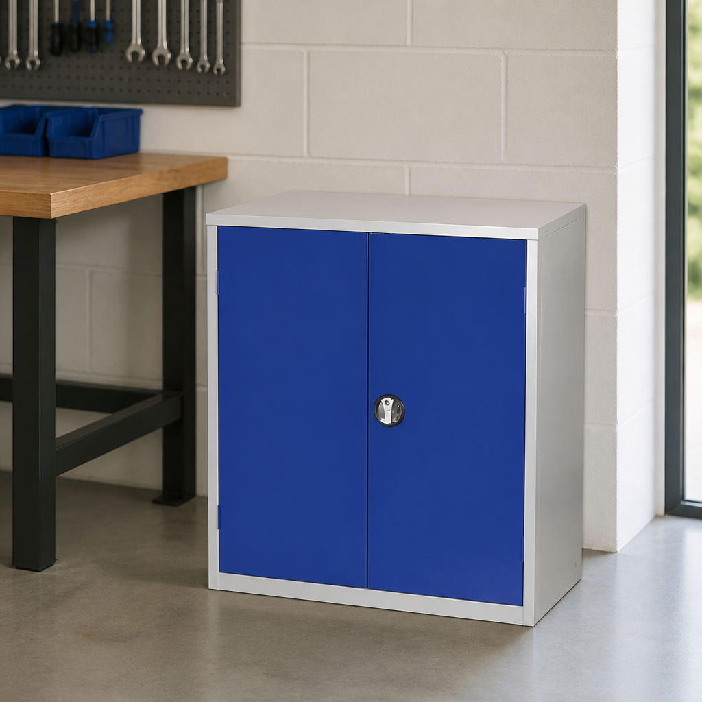 Commercial Lockable Cupboard 1 Shelf 1000mm High Blue Doors