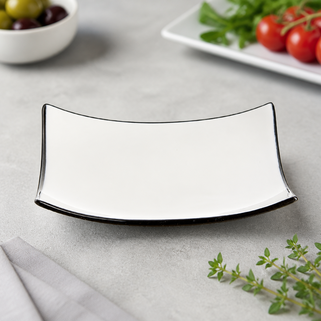 Black line square porcelain appetizer bowls 95mm 24 pack
