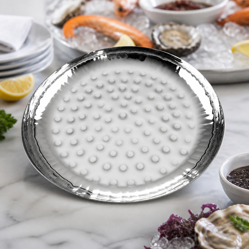 Commercial Seafood Serving Bowl 11.5" Hammered Stainless Steel