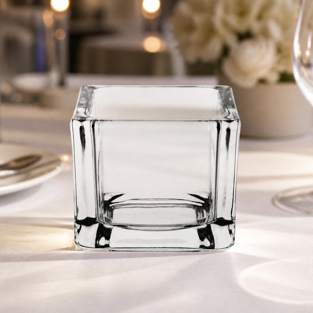 Commercial Glass Square Tealight Holders 6 Pack Clear