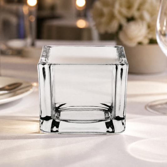Commercial Tealight Holders Glass Square 6 Pack Clear