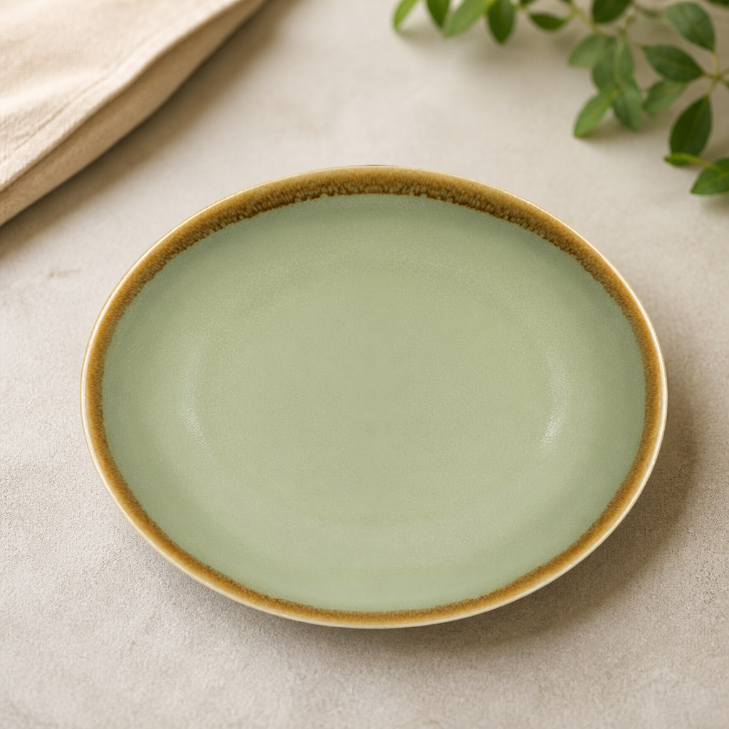 Moss Green Round Coupe Plates 230mm Stackable 6 Pack