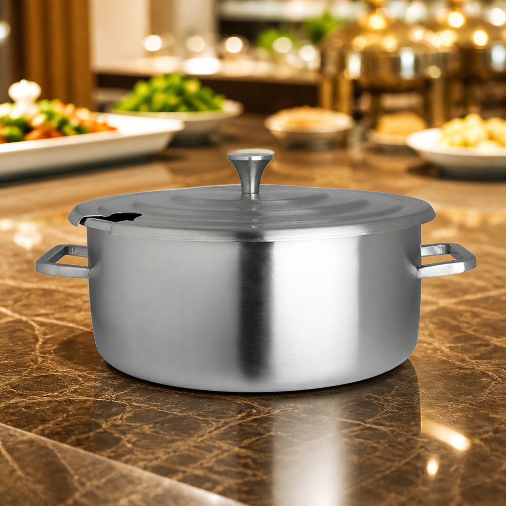 Commercial Round Soup Chafer 5.2L in brushed stainless steel