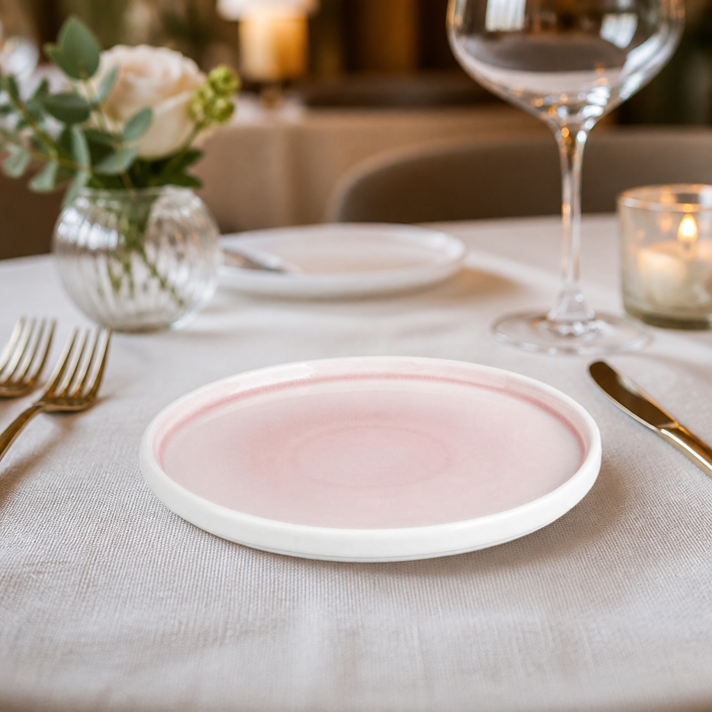 Commercial pink side plates 215mm - 6 pack porcelain