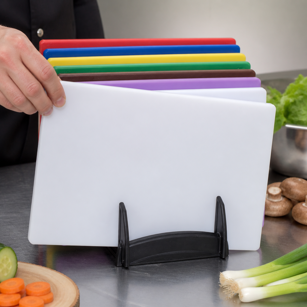 Commercial Plastic Chopping Board Set with Storage Rack 450x300mm