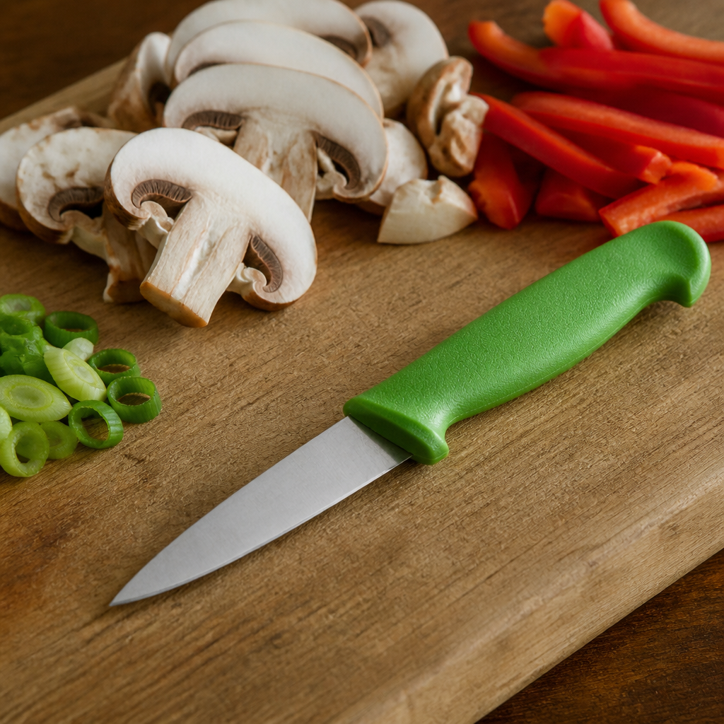 Commercial Paring Knife 8.3cm with green ergonomic handle