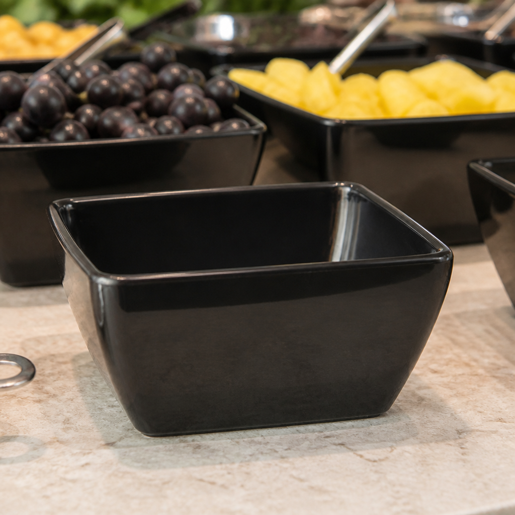 Commercial Melamine Square Bowl 125mm 400ml for food display