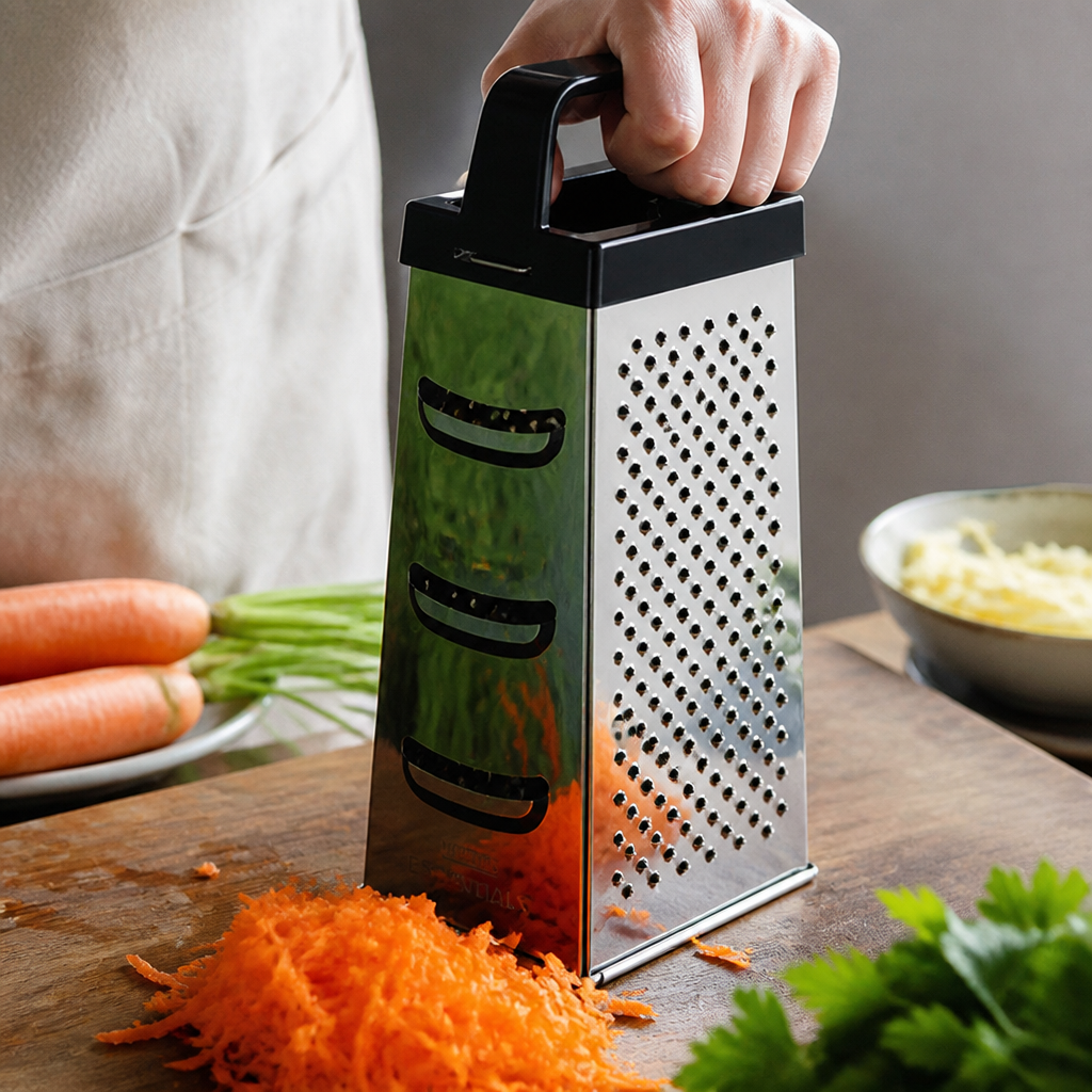 Commercial stainless steel box grater with plastic handle