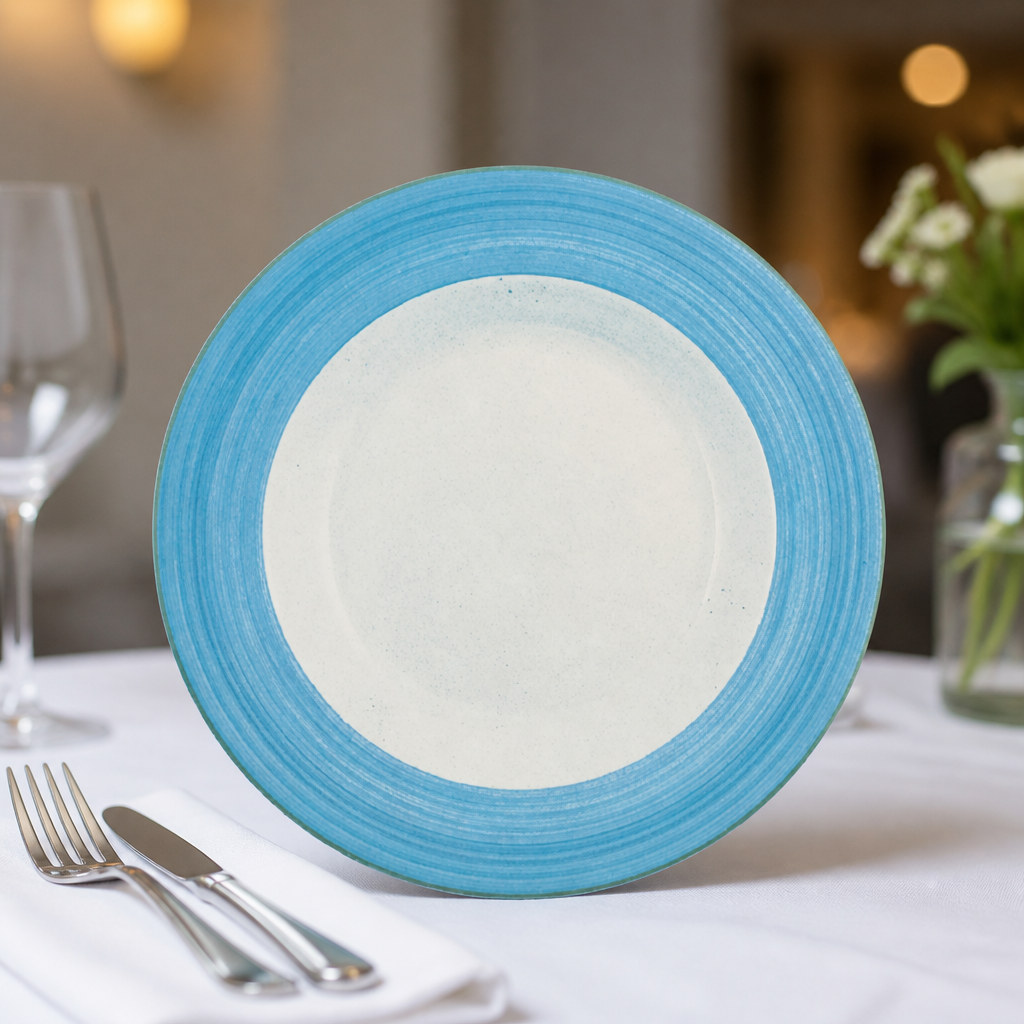 Commercial Blue Slimline Plates 255mm - 24 Pack Porcelain