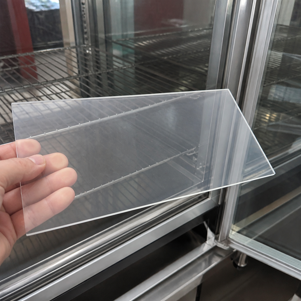 Commercial back glass for pie cabinet, 340mm high, clear glass