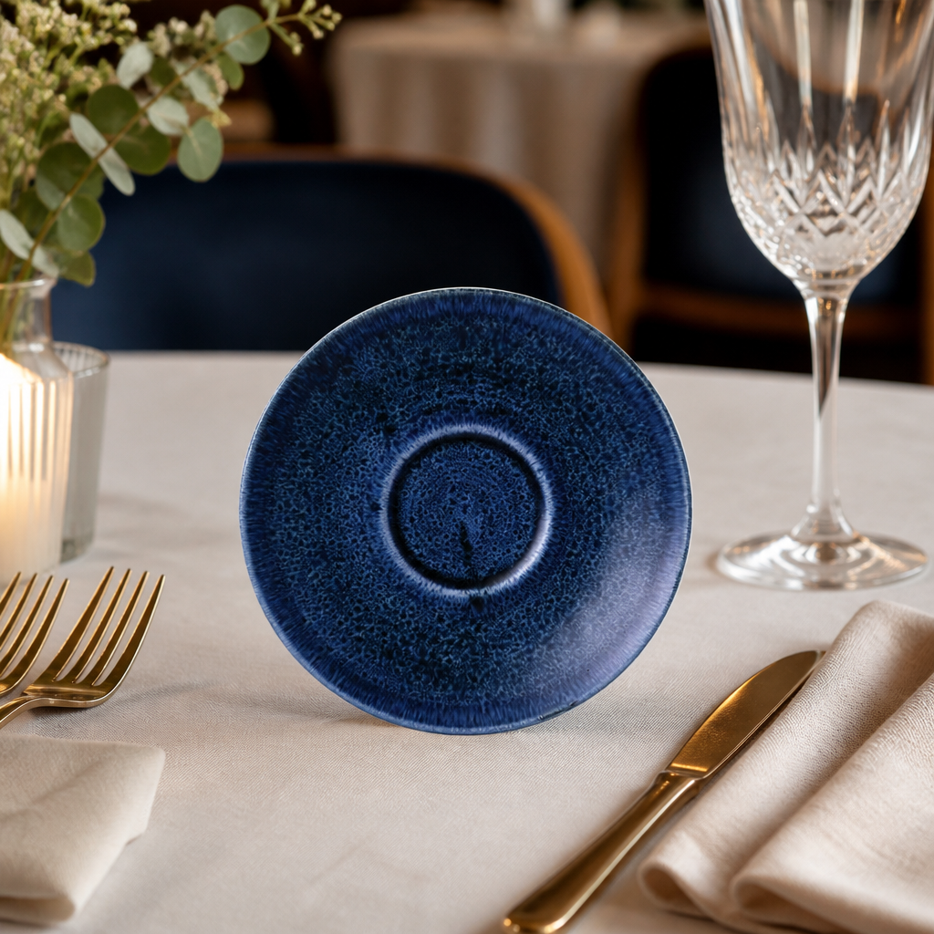 Commercial Espresso Saucers 4.5" Blue Super Vitrified Porcelain