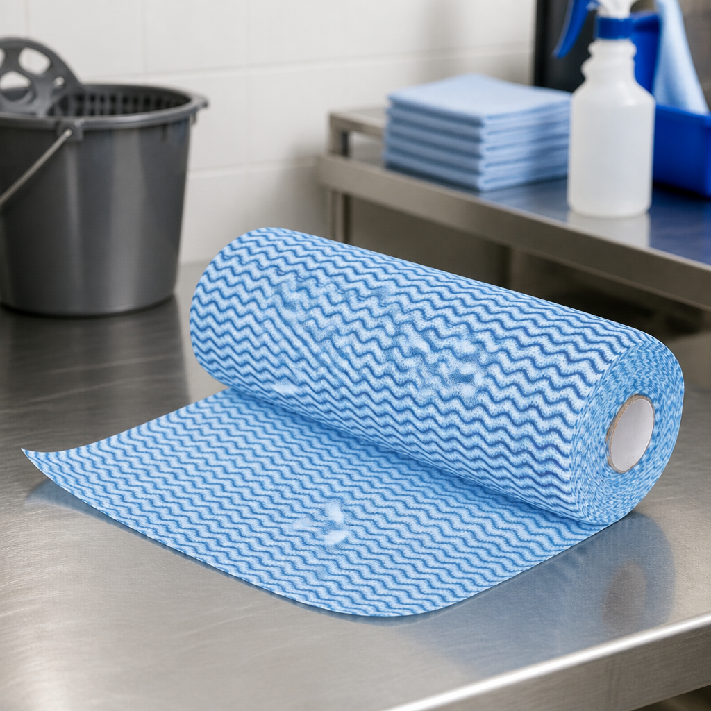 Commercial Non-Woven Cleaning Cloths Blue Roll of 100 Sheets