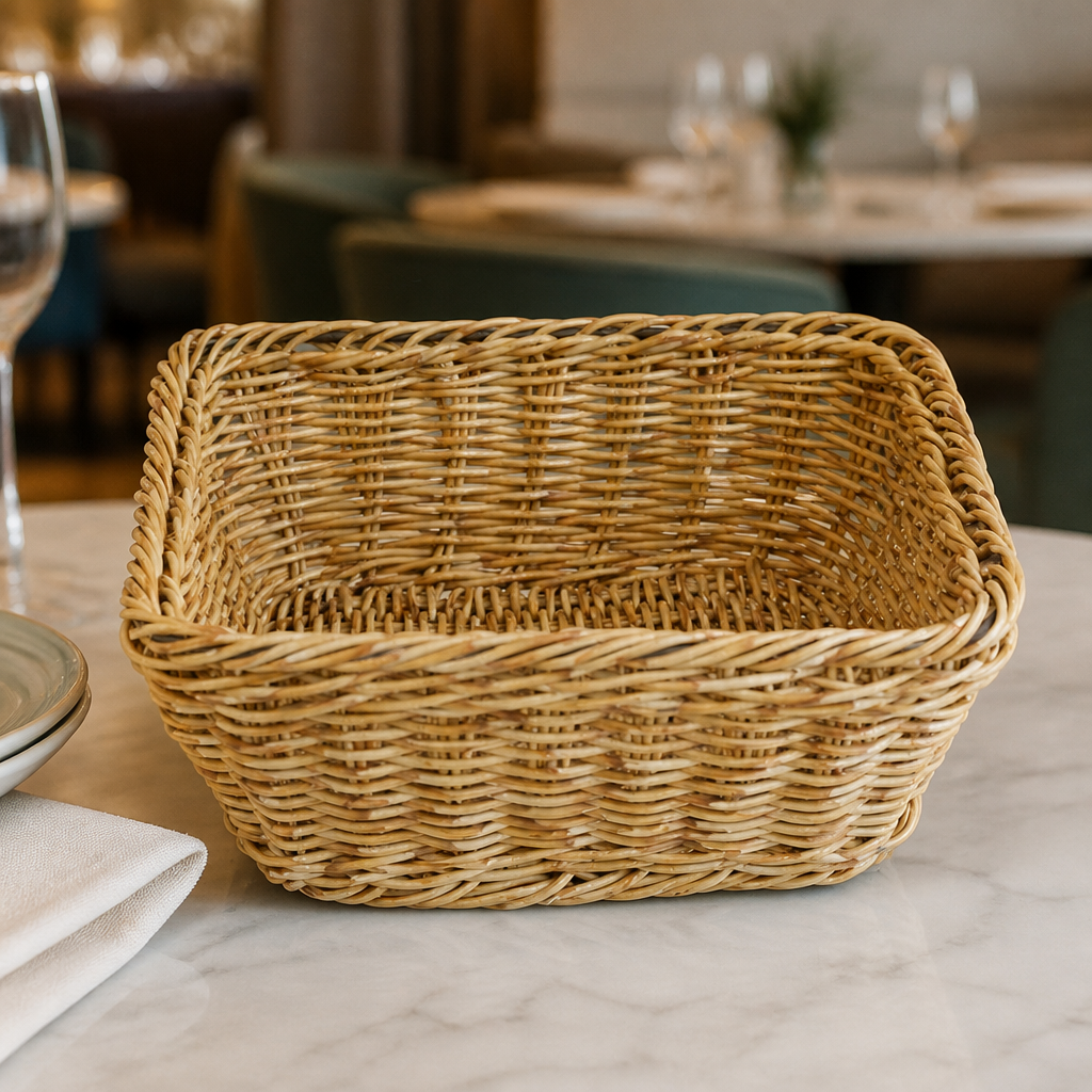 Commercial Polywicker Square Bread Basket 230x230mm Light Brown