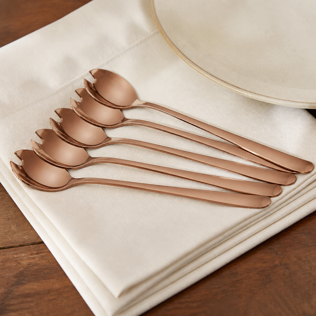 Set of 6 small salad forks with copper finish