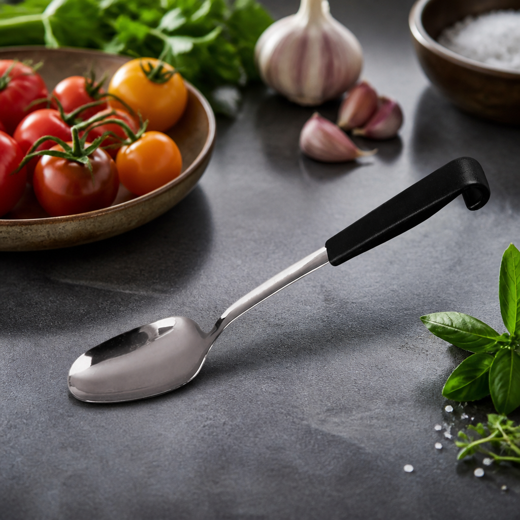 Commercial Stainless Steel Serving Spoon 240mm Black Handle