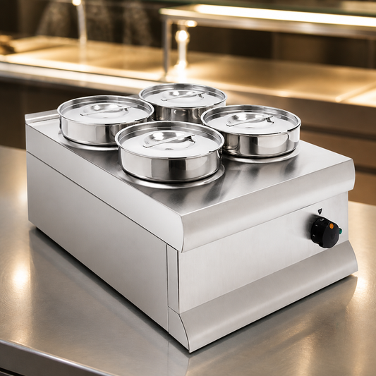Commercial Bain Marie 4 Pot 600mm Countertop 750W Dry Heat