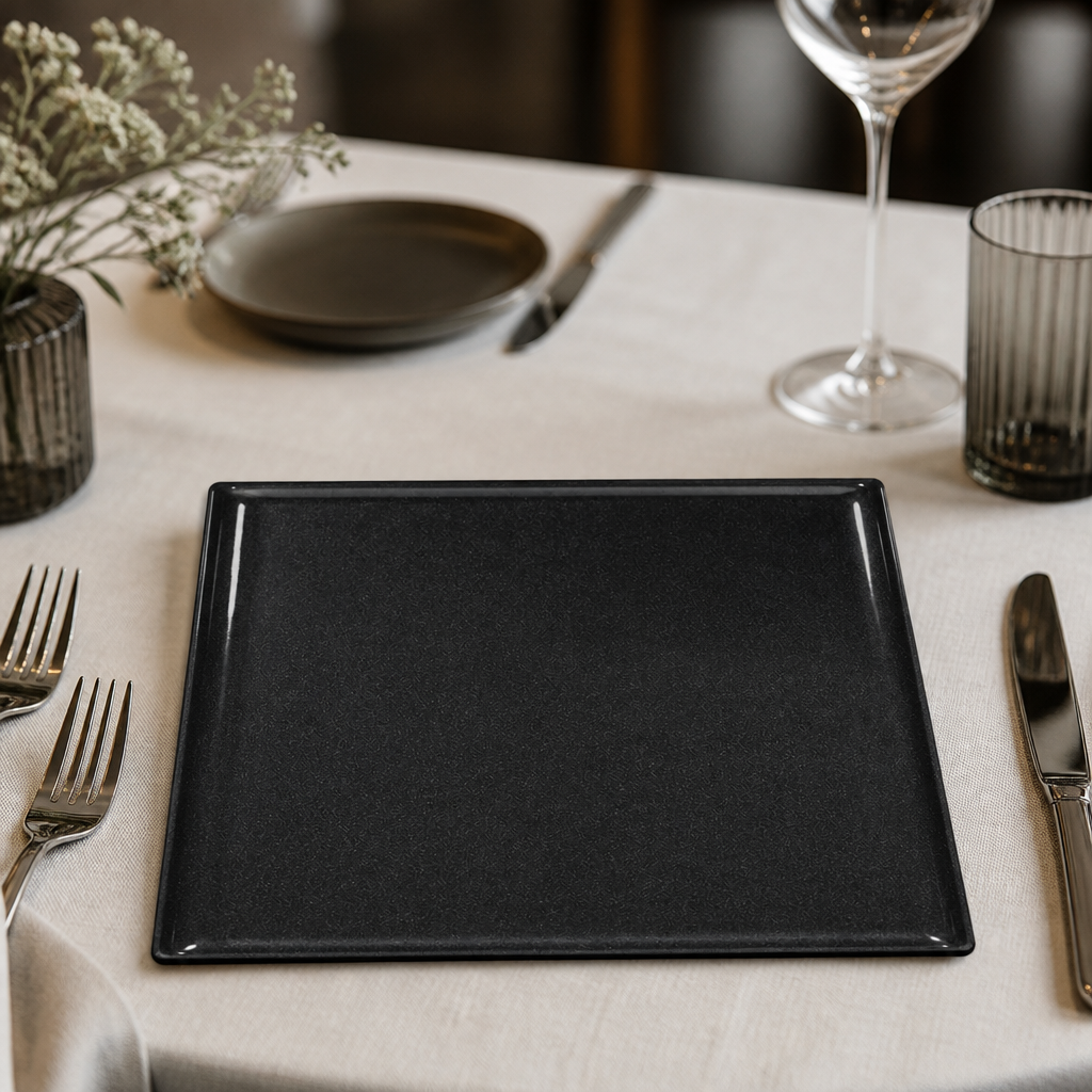 Commercial Melamine Square Trays 303mm Black Sparkle