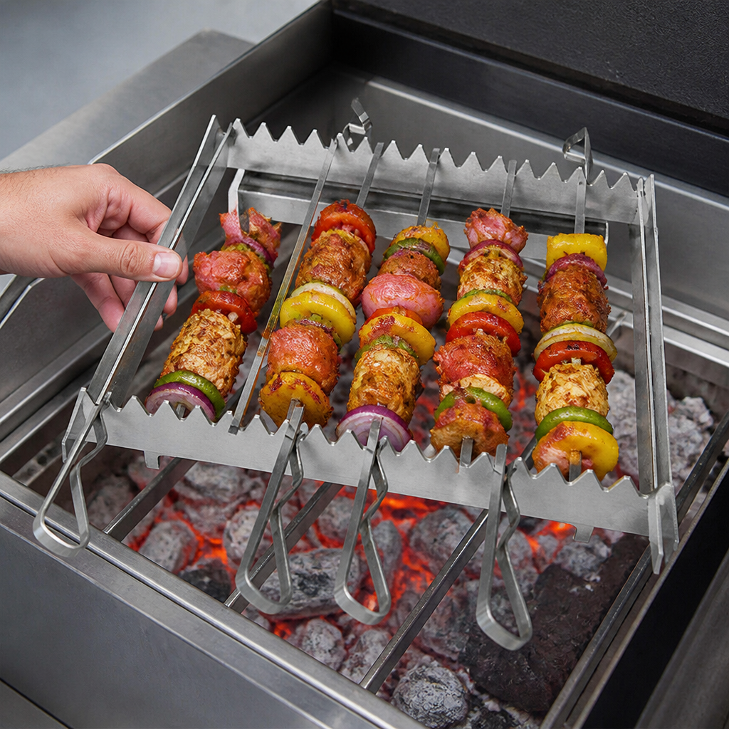 Commercial Skewer Rack with 6 Skewers for charcoal ovens