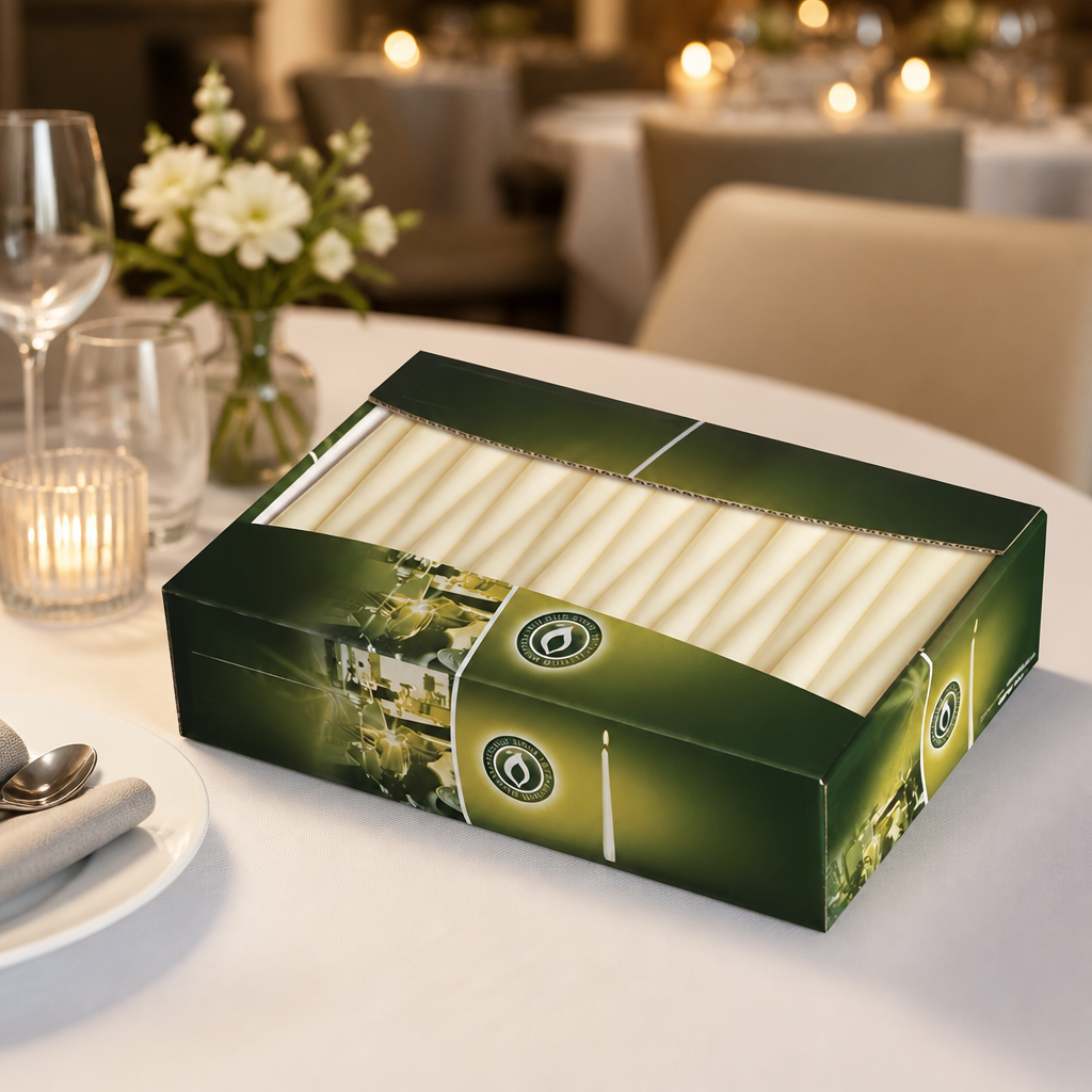 Commercial tapered ivory candles 10 inch 100 pack